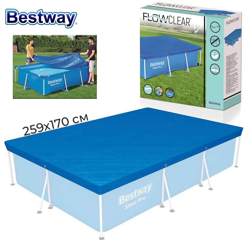 Grand bâche de piscine rectangulaire en polyéthylène 259 x 170 cm Bestway 58105 – غطاء مسبح