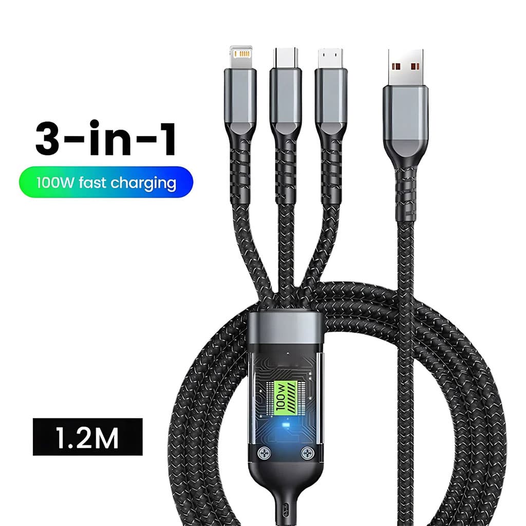 Câble USB 3en1 100W Charge rapide pour tout Type de Smartphone – كابل شحن سريع