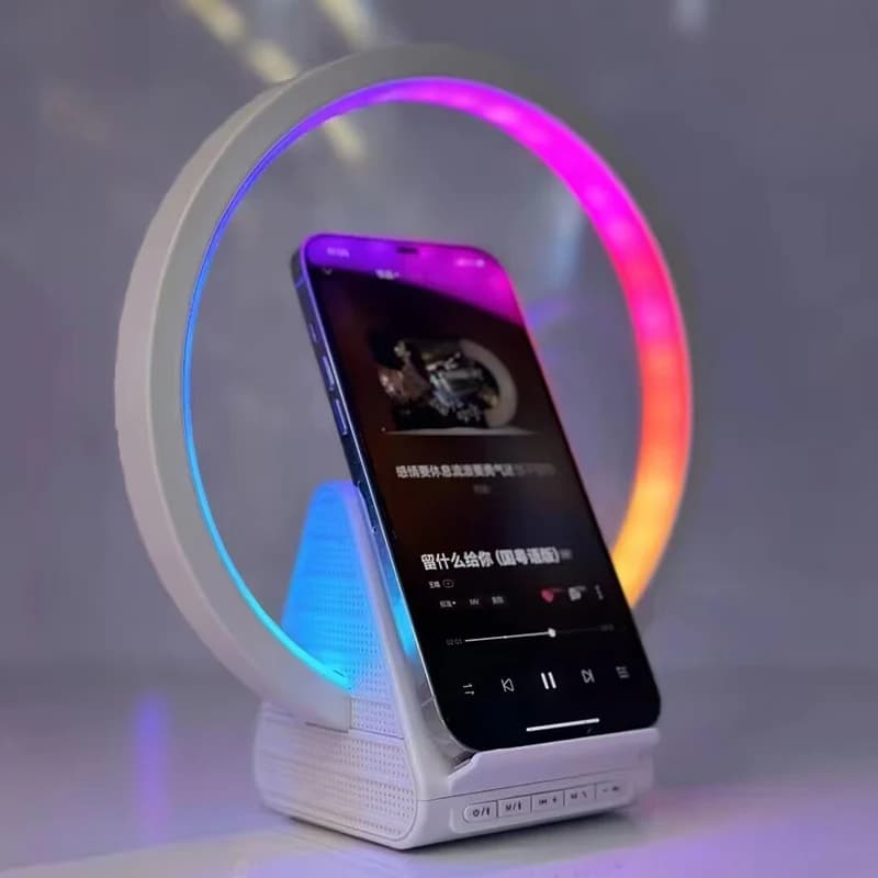 Lampe de chevet avec chargeur sans fil, haut-parleurs Bluetooth rechargeables support de charge rapide, 15W BT-256